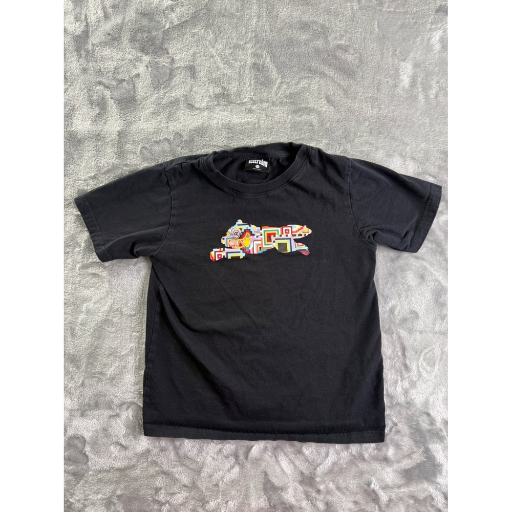 Icecream Running Dog Boys Graphic T-Shirt Black Pixelated Geometric Size 7/8